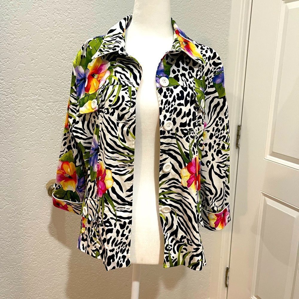 Erin London Button Front Jungle Motif Jacket Size Large